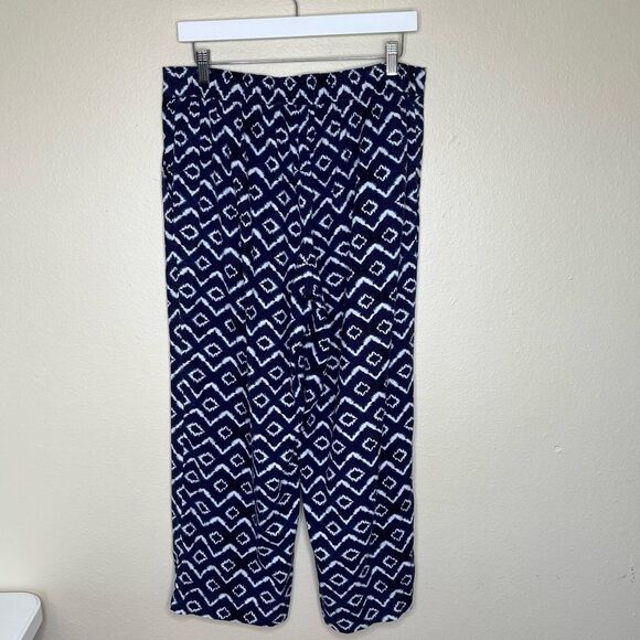 Loft Linen Viscose Navy White Ikat Cropped Pull On Pant Women Medium Pockets - Picture 5 of 12